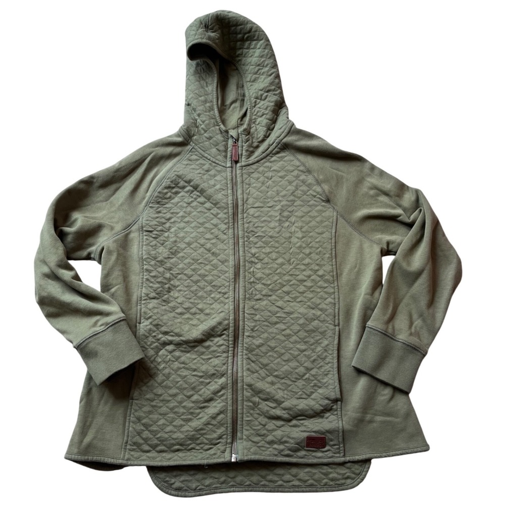 LL Bean Womens Large Petite Quilted Full Zip Hoodie Olive Green 507033
